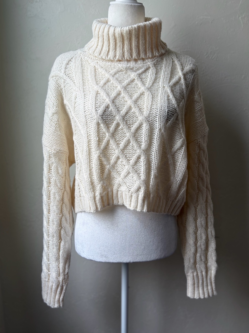 Altarβd State Ivory Cable Knit Cropped Oversized Turtleneck Sweater M NWT